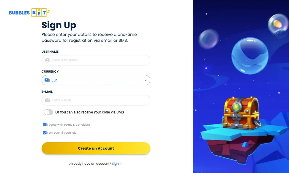 BubblesBet Sign Up Process