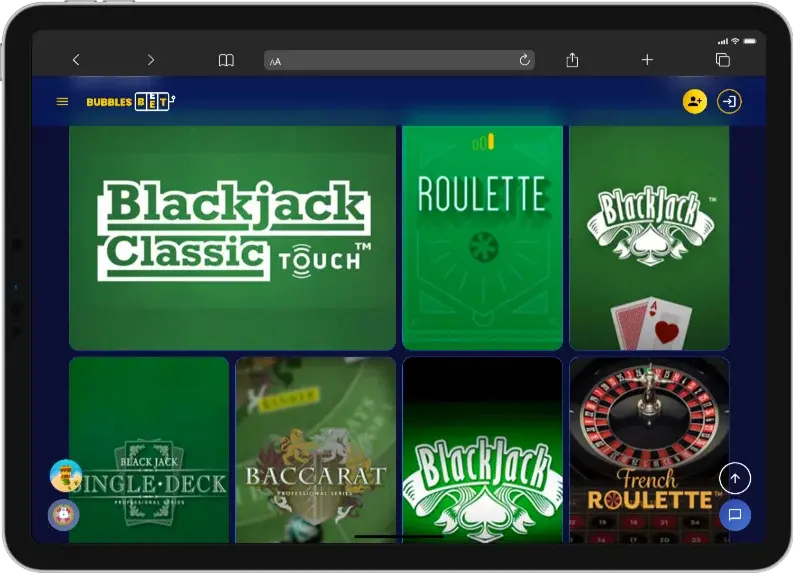 Bubbles Bet Mobile App Games on Tablet